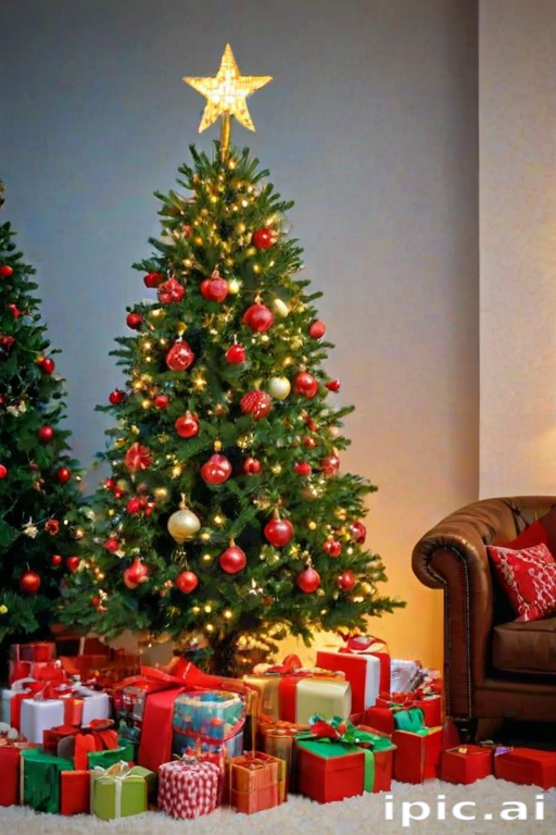 Festive Christmas Scene Featuring a Decorated Tree Surrounded by ...