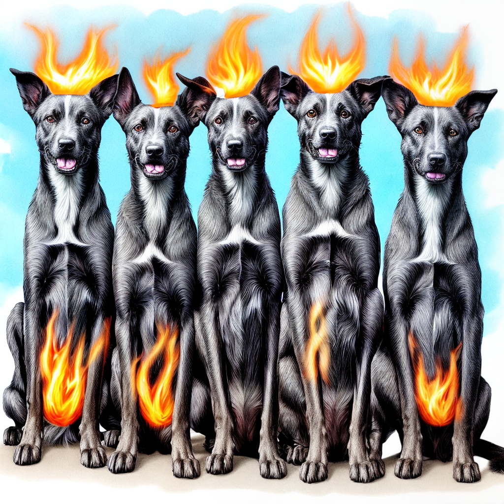 A five headed dog breathing fire