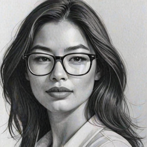 Superb Jessica Gomes, pencil sketch, portrait of Stunning woman 1934s in glasses, hair style beatnik, outline, clear lines, fine lines, 8k