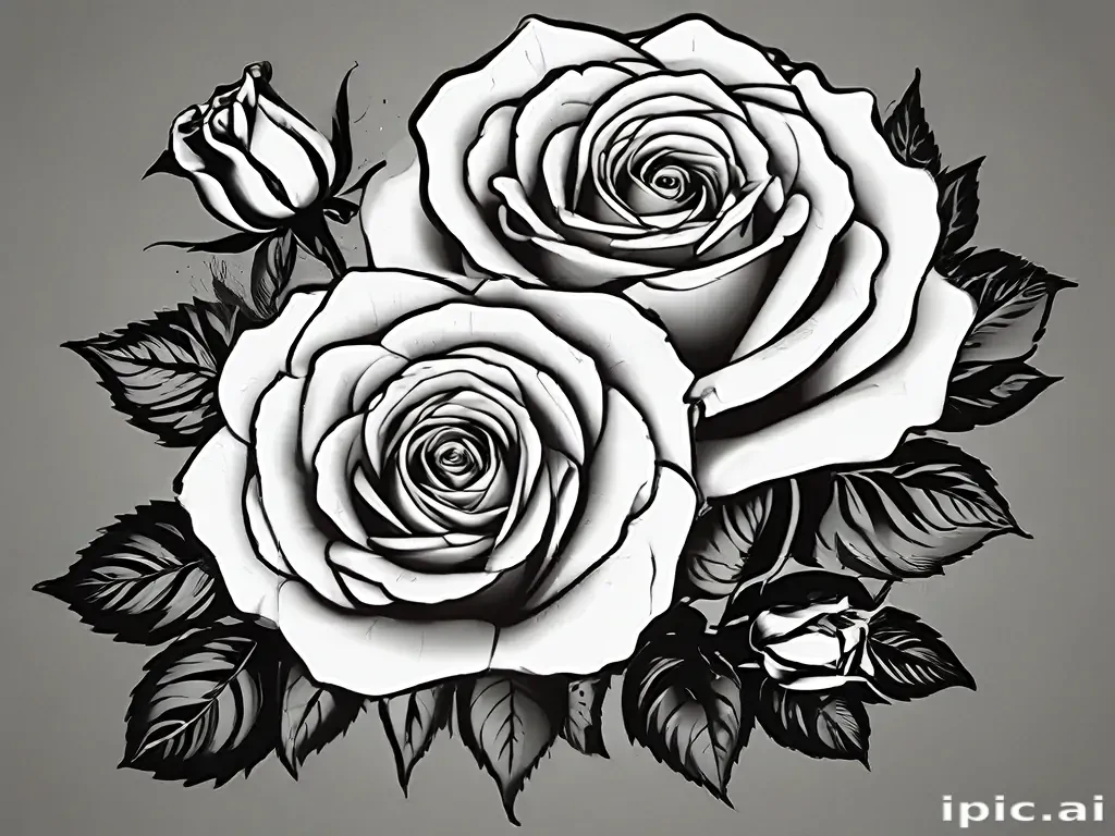 roses clipart black and white
