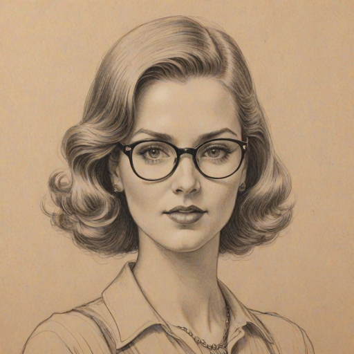 Resplendent Kerry Bish', pencil sketch, portrait of Alluring woman 1930s in glasses, hair style beatnik, outline, clear lines, fine lines, 8k