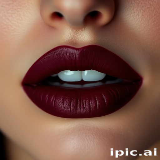 Seductive woman lips painted in deep burgundy matte, rich and velvety texture, slightly parted, exuding mystery and allure