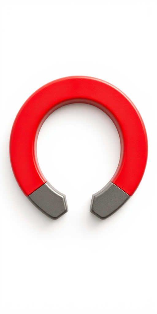 Create a high-resolution image of a simple magnet icon with a white background, using a Canon EOS R5 camera, 50mm lens, f/2.8 aperture, ISO 100, with a soft focus and even lighting to enhance details.