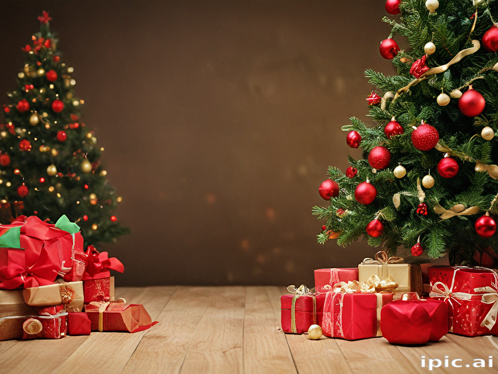 Festive Christmas Scene with Beautifully Decorated Trees and Wrapped Gifts