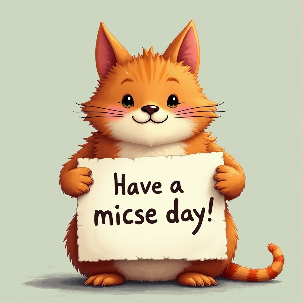 cat holding a note which says "Have a mice day!"