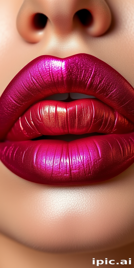 Duochrome magenta to gold lips called "Royal Fusion" shift between regal hues, creating a luxurious and opulent look for formal events and red carpet appearances
