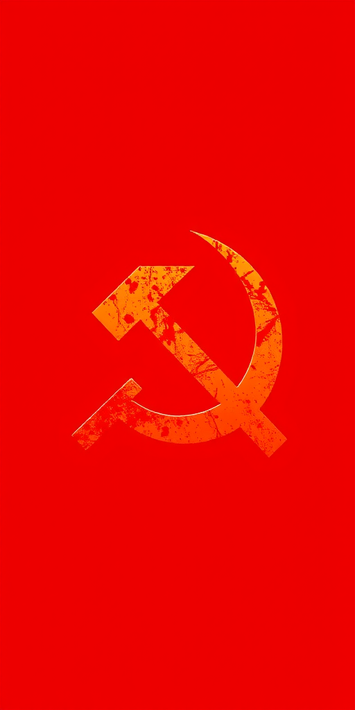 Create a high-resolution illustration of a red hammer and sickle symbol, using a DSLR camera, shot at f/8 aperture, ISO 100, with a shallow depth of field and soft lighting to enhance color vibrancy and detail.