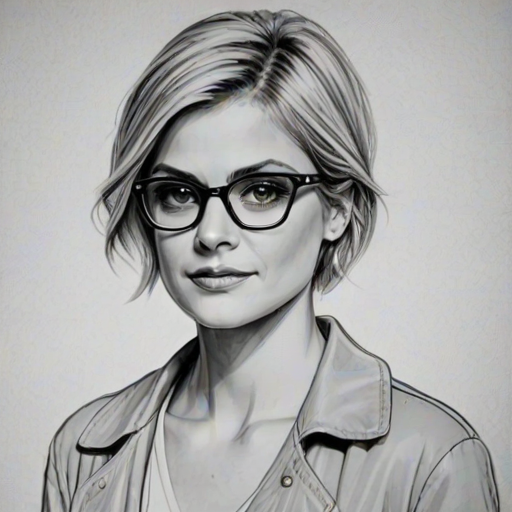 Captivating Eliza Coupe, pencil sketch, portrait of Charming woman 1927s in glasses, hair style beatnik, outline, clear lines, fine lines, 8k