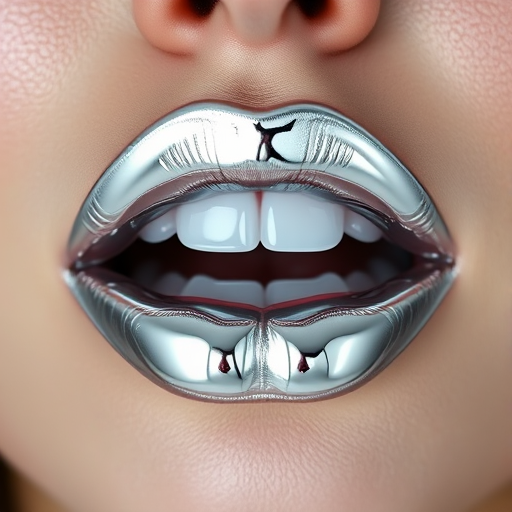 Edgy silver metallic lips with a chrome finish, futuristic and daring, pushing the boundaries of conventional lip aesthetics