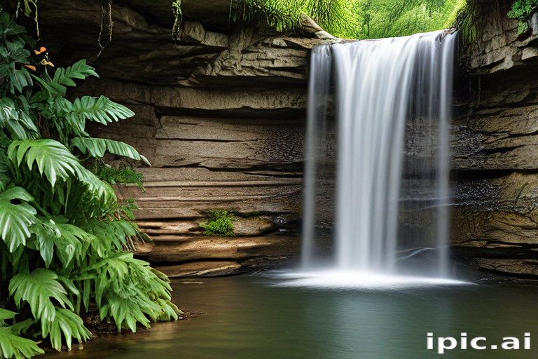 Serene Waterfall Cascading Into a Tranquil Pool Surrounded by Lush Greenery