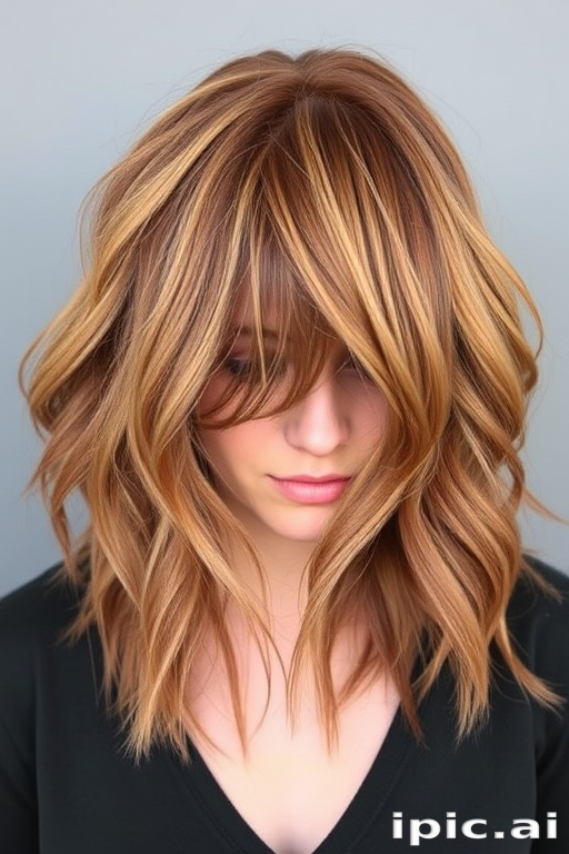 Earthy auburn shag dubbed "Autumn Whisper" featuring choppy layers and curtain bangs, capturing the essence of fall foliage with copper and cinnamon tones