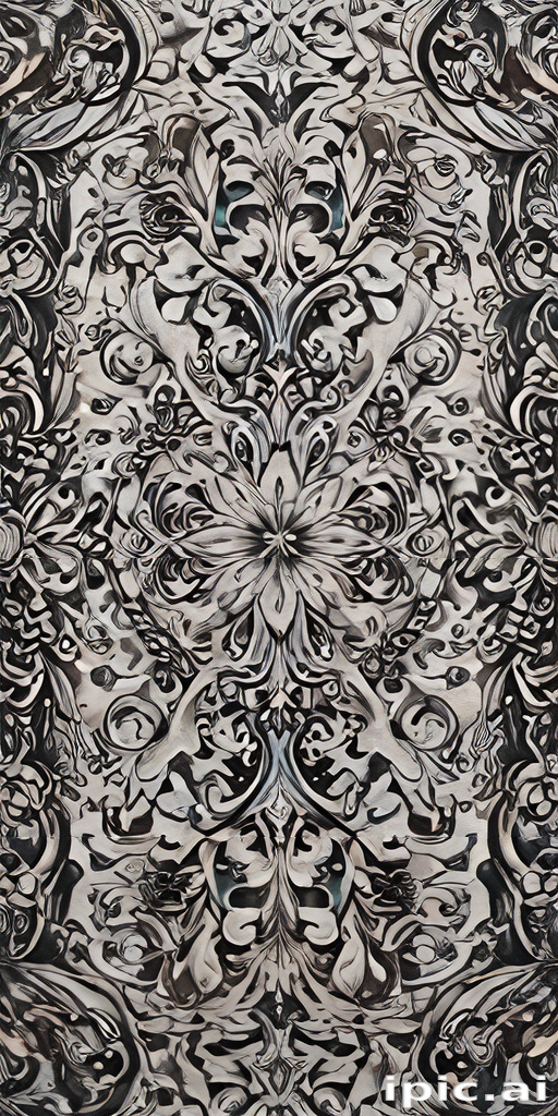 Intricate Black and White Floral Design with Swirling Patterns and Textures