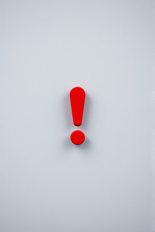 Create a high-resolution image of a red exclamation mark icon on a grey background, using a Canon EOS R5 camera with a 50mm lens, aperture set to f/2.8, ISO 100, and a shallow depth of field for enhanced clarity.