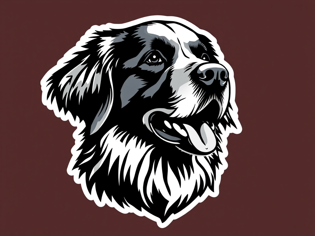 generate sticker, 3D black and white golden retriever, black background