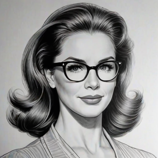 Bewitching Melissa Gilbert, pencil sketch, portrait of Sublime woman 1940s in glasses, hair style beatnik, outline, clear lines, fine lines, 8k
