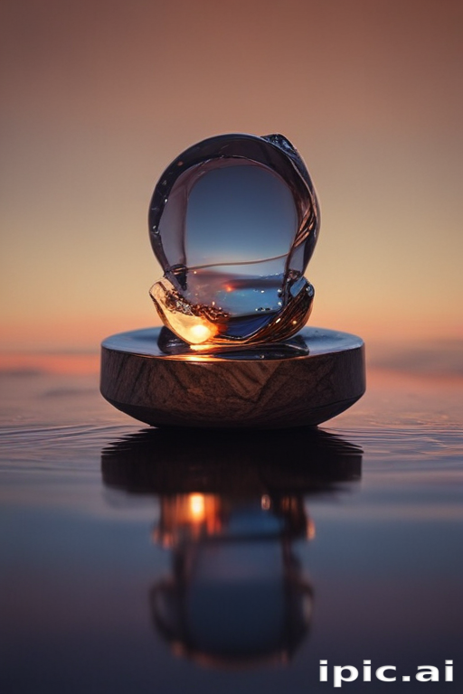 Elegant Glass Sphere Illuminated on a Wooden Base at Sunset