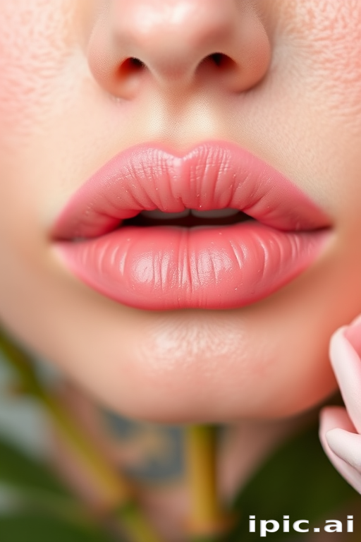 Soft pink ombré lips fading into peach, titled "Blooming Peony," feature a velvety texture and delicate pearl shimmer, perfect for romantic spring weddings and garden parties