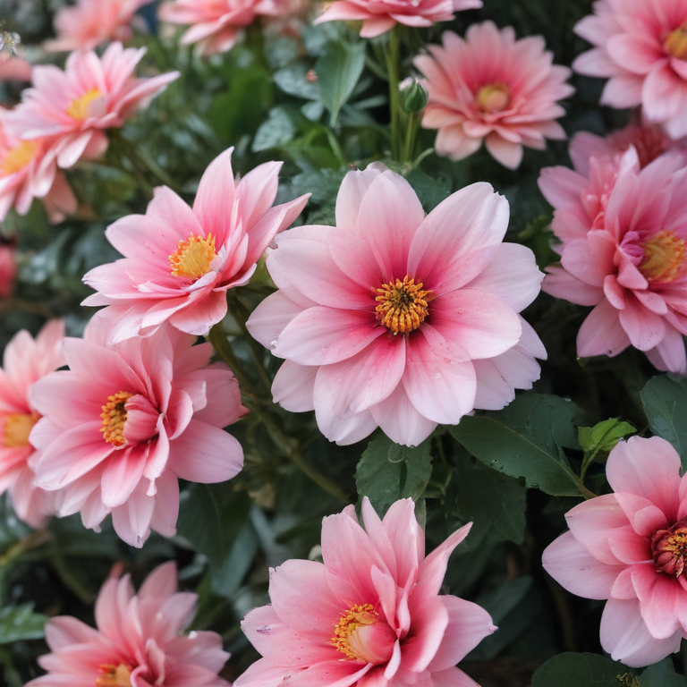 A Vibrant Display of Pink Flowers Blooming in a Lush Garden.