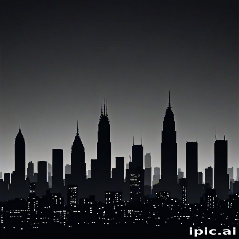 Stunning Black and White Skyline Silhouette of a Majestic Cityscape at Dusk