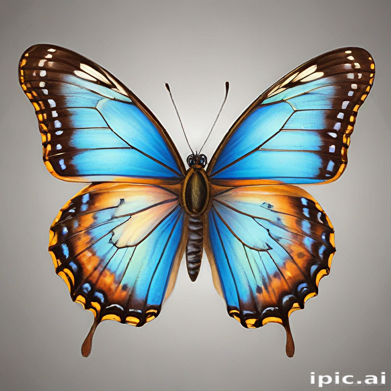 Vibrant Blue Butterfly with Stunning Patterns Against a Soft Gray ...