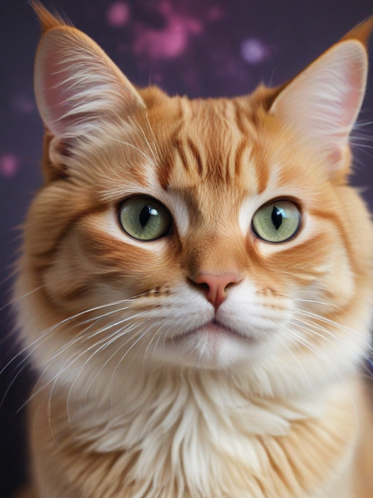 Majestic Orange Cat with Striking Green Eyes Against a Starry Background