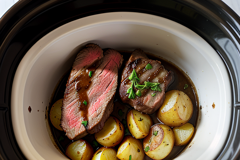 steak and potatoes in the crockpot