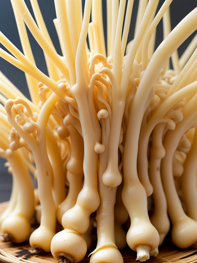 Delicate Cluster of Fresh Enoki Mushrooms Ready for Culinary Creations