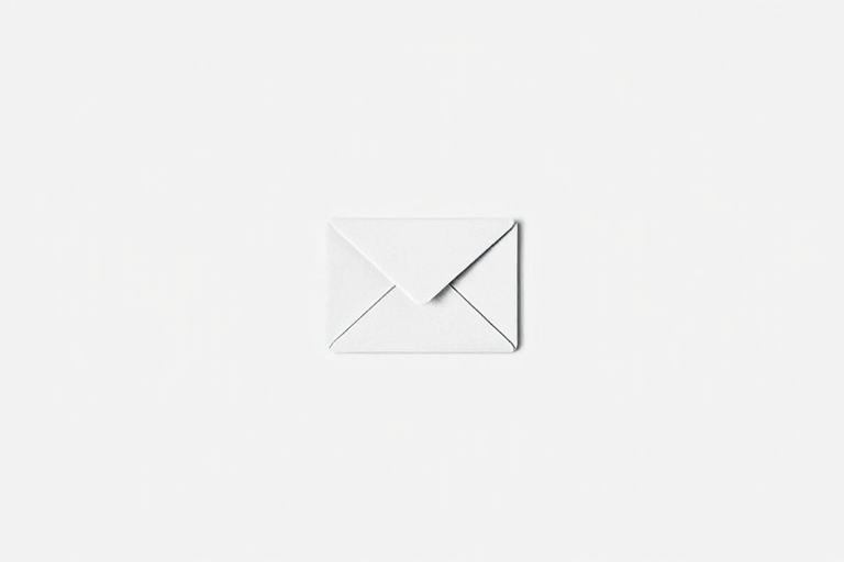 Create a high-resolution image of a simple envelope icon on a white background, captured with a 50mm lens at f/2.8, ISO 100, using a DSLR camera from a straight-on view with soft lighting for minimal shadows.