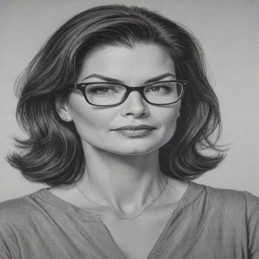 Lovely Sela Ward, pencil sketch, portrait of Alluring woman 1955s in glasses, hair style beatnik, outline, clear lines, fine lines, 8k