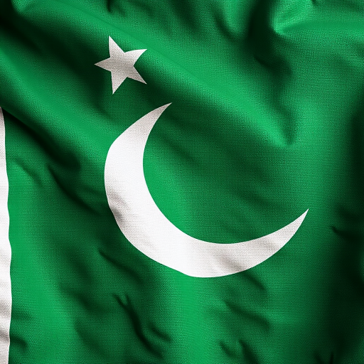 Generate a high-resolution image of the Pakistani flag with realistic textures, captured using a DSLR camera at f/8 aperture, ISO 100, 1/100s shutter speed, from a frontal view, emphasizing vibrant colors and intricate details in the fabric.