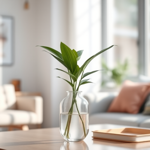 Create a high-resolution digital illustration of a modern plant in a minimalist vase, using a shallow depth of field to focus on the plant, in a soft natural lighting setup, shot with a DSLR camera at f/2.8, 50mm lens, ISO 100, in an indoor setting with a blurred background.