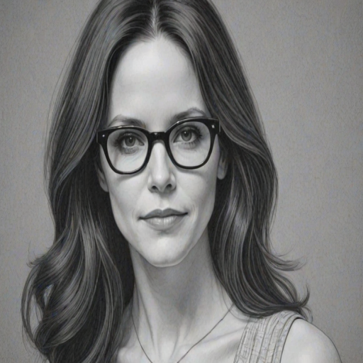 Appealing Mary-Louise Parker, pencil sketch, portrait of Radiant woman 1964s in glasses, hair style beatnik, outline, clear lines, fine lines, 8k