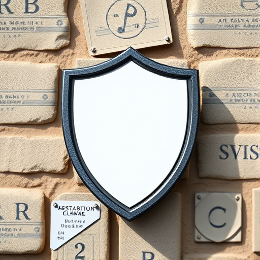 Create a high-resolution image of a blank shield emblem, captured with a Canon EOS 5D Mark IV, 50mm lens, aperture f/2.8, ISO 100, in natural daylight, using a shallow depth of field to emphasize the shield's contours and textures.