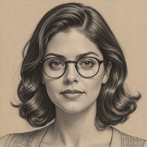 Lovely Cecily Strong, pencil sketch, portrait of Magnificent woman 1931s in glasses, hair style beatnik, outline, clear lines, fine lines, 8k