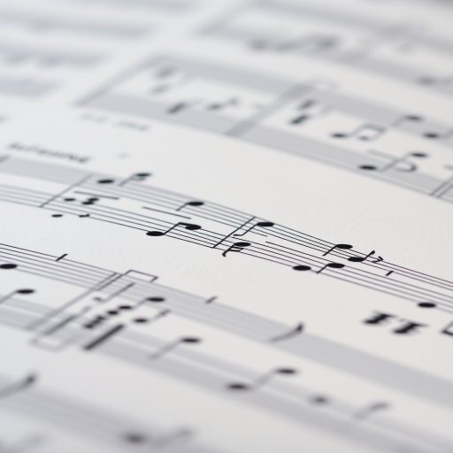 Close-up shot of an open music sheet with intricate notes, natural soft lighting, f/2.8 aperture, 50mm lens, ISO 200, shallow depth of field, DSLR camera, macro view.