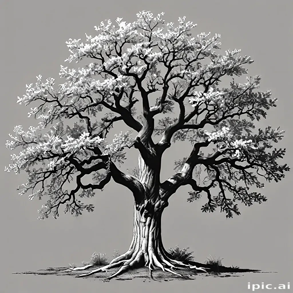 oak tree clipart black and white