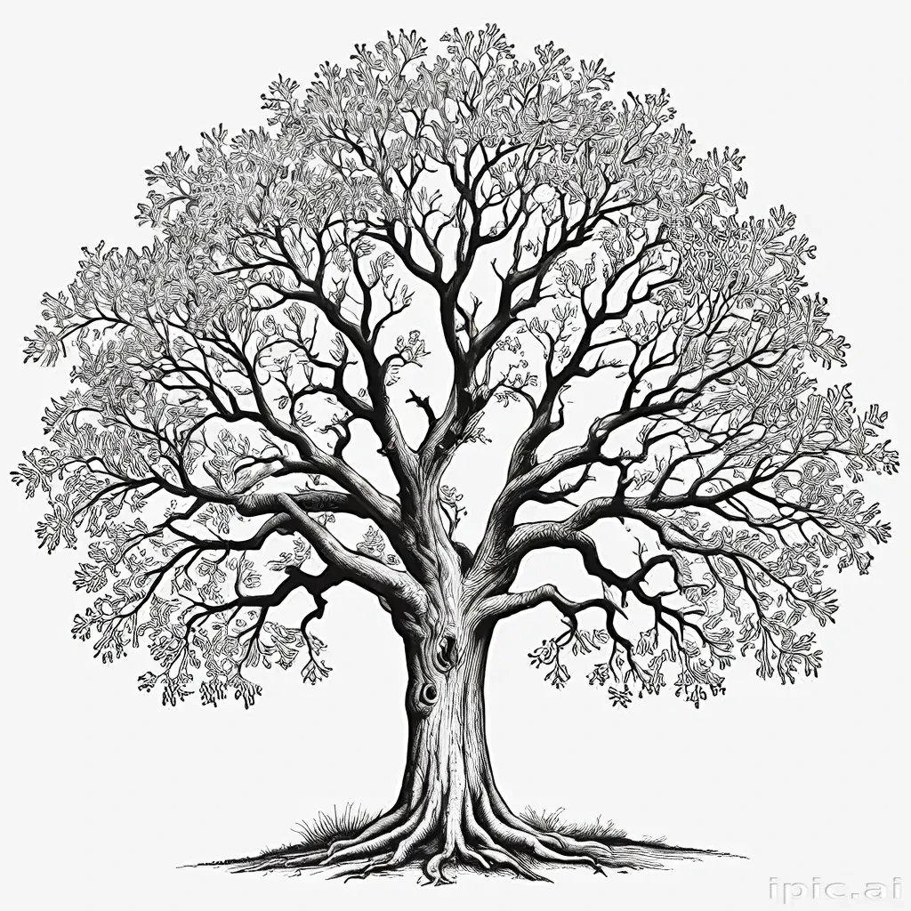 oak tree clipart black and white