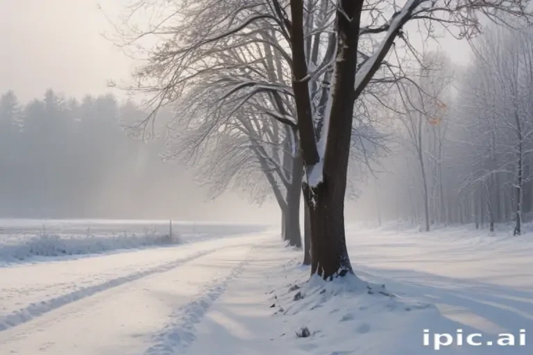 Tranquil Winter Scene with Snow-Covered Trees and a Frosty Pathway
