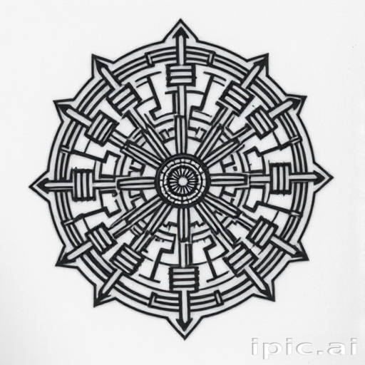 Intricate blackwork tattoo called "Geometric Labyrinth" showcasing a complex maze-like pattern of interconnected lines and shapes forming a mesmerizing optical illusion with bold contrasts and precise symmetry