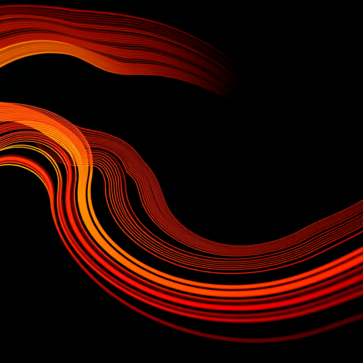 Create a vibrant abstract image featuring concentric wavy lines in shades of orange and yellow on a black background, captured with a DSLR camera, 50mm lens, f/1.8 aperture, ISO 100, and a low-angle view to enhance depth.