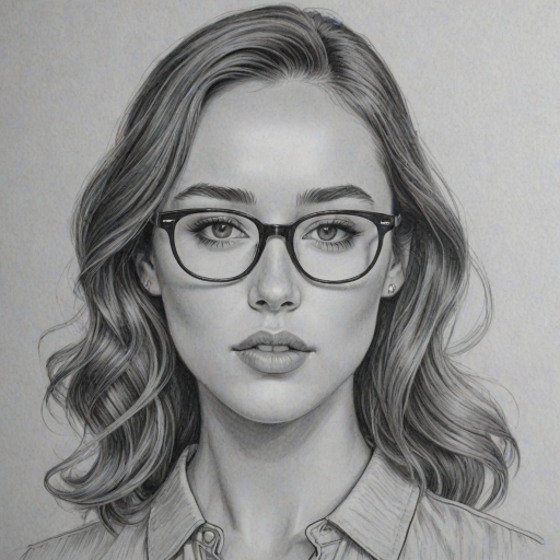 Enticing Alycia Debnam-Carey, pencil sketch, portrait of Elegant woman 1964s in glasses, hair style beatnik, outline, clear lines, fine lines, 8k