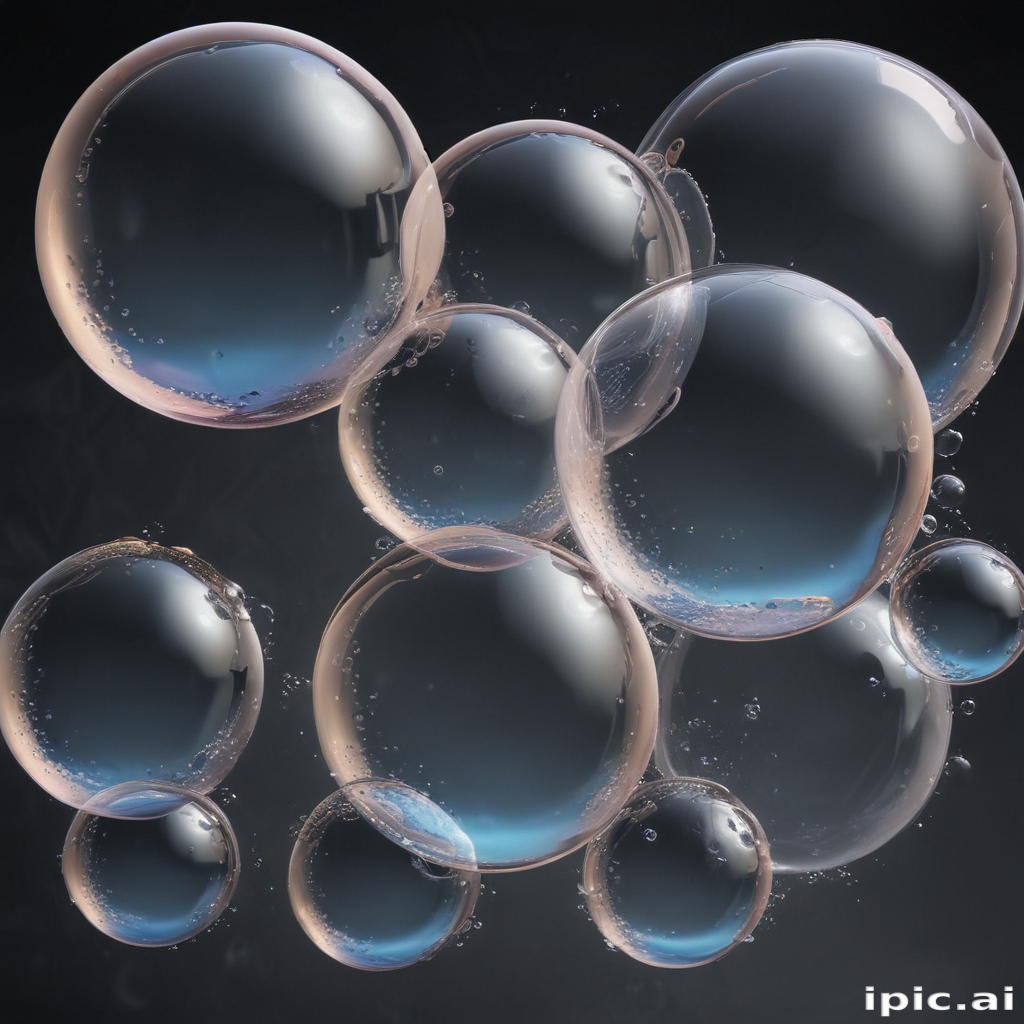 Delicate and Shimmering Soap Bubbles Floating Against a Dark Background