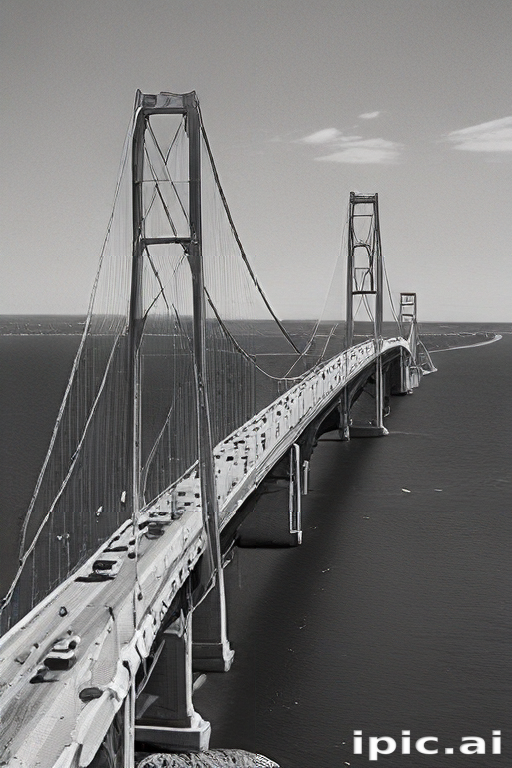Majestic Suspension Bridge Spanning Across Calm Waters in Black and White