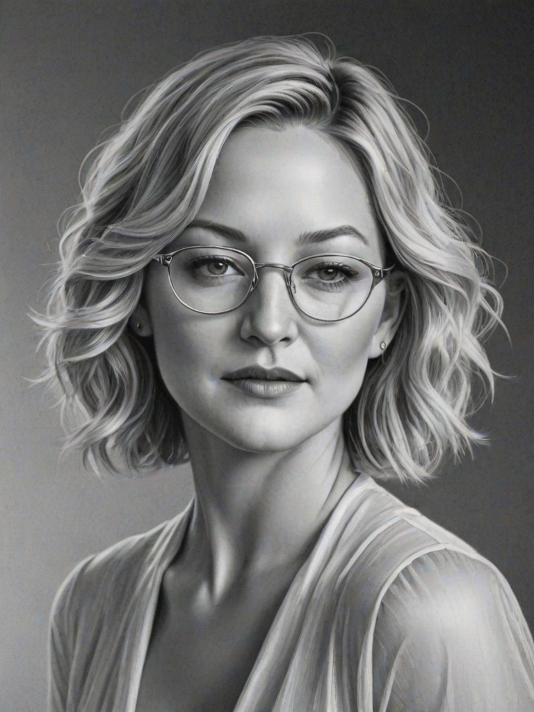 Stunning Kate Hudson, pencil sketch, portrait of Superb woman 1928s in glasses, hair style beatnik, outline, clear lines, fine lines, 8k