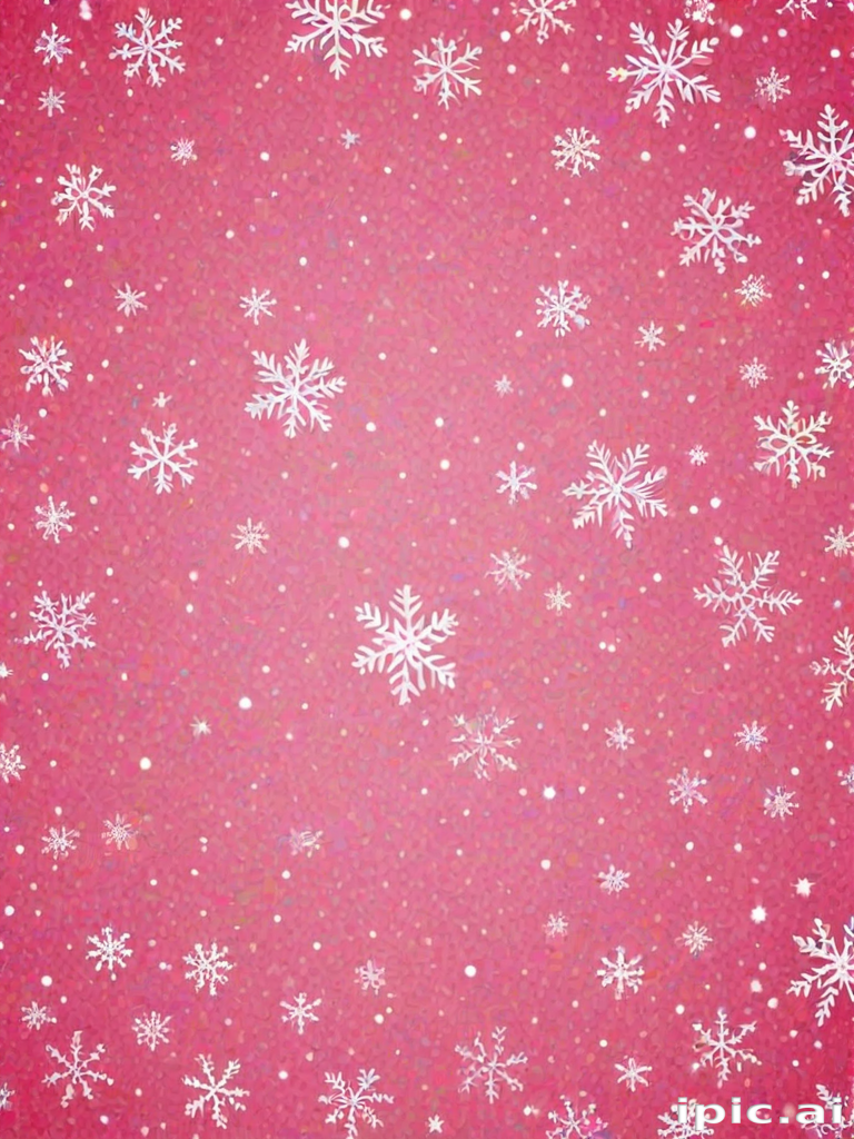 Delicate White Snowflakes Gently Falling Against a Soft Pink Background