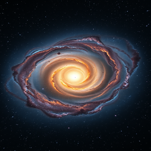 Generate a high-resolution image of a swirling galaxy with a luminous core and cosmic dust clouds, incorporating vibrant colors and intricate details, captured with a DSLR camera, 24mm lens, f/2.8 aperture, ISO 400, long exposure, low angle view, and emphasizing astrophotography style to enhance clarity and depth.