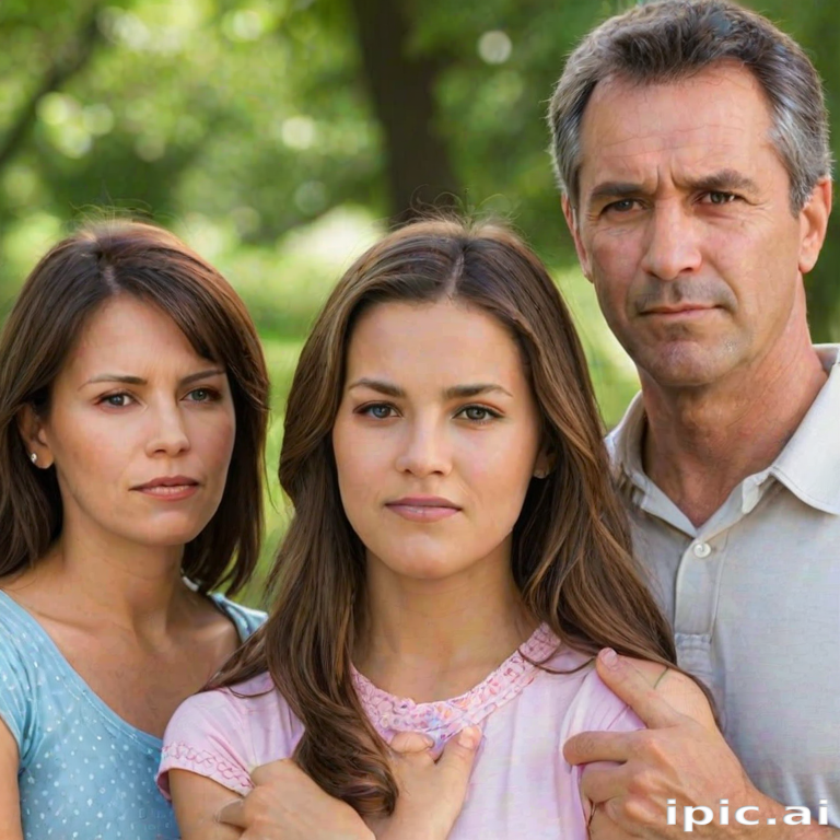 Three People Staring Intently at the Camera in a Green Park.