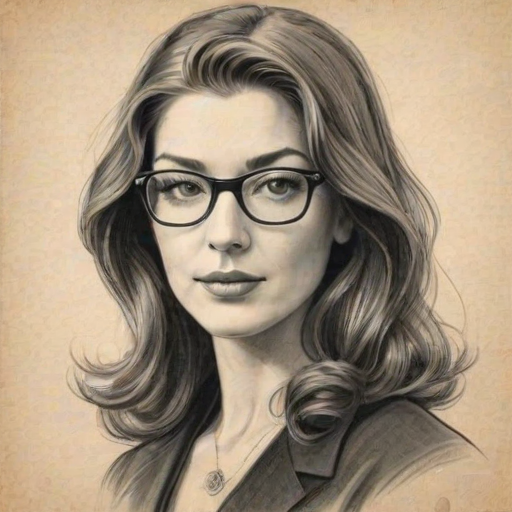 Lovely Bianca Kajlich, pencil sketch, portrait of Splendid woman 1921s in glasses, hair style beatnik, outline, clear lines, fine lines, 8k