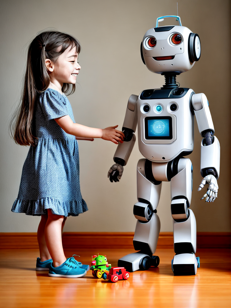 Maria and the robot start playing together. They play hide and seek ...