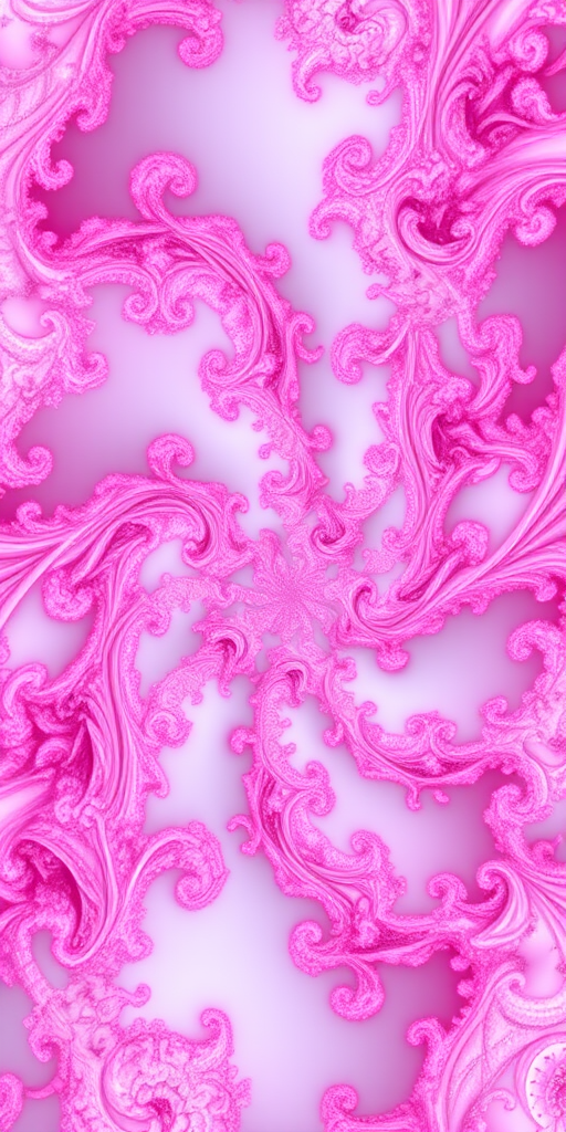 Generate a high-resolution fractal image with intricate pink patterns and swirling designs, using a Canon EOS R5 camera, f/2.8 aperture, ISO 100, 50mm lens, and a shallow depth of field for rich detail and clarity.